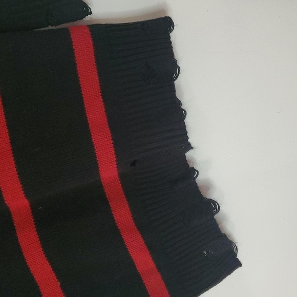 Dolls Kill Widow Black Red Stripe Button Cardigan Size Small Oversized Distress - Picture 7 of 9